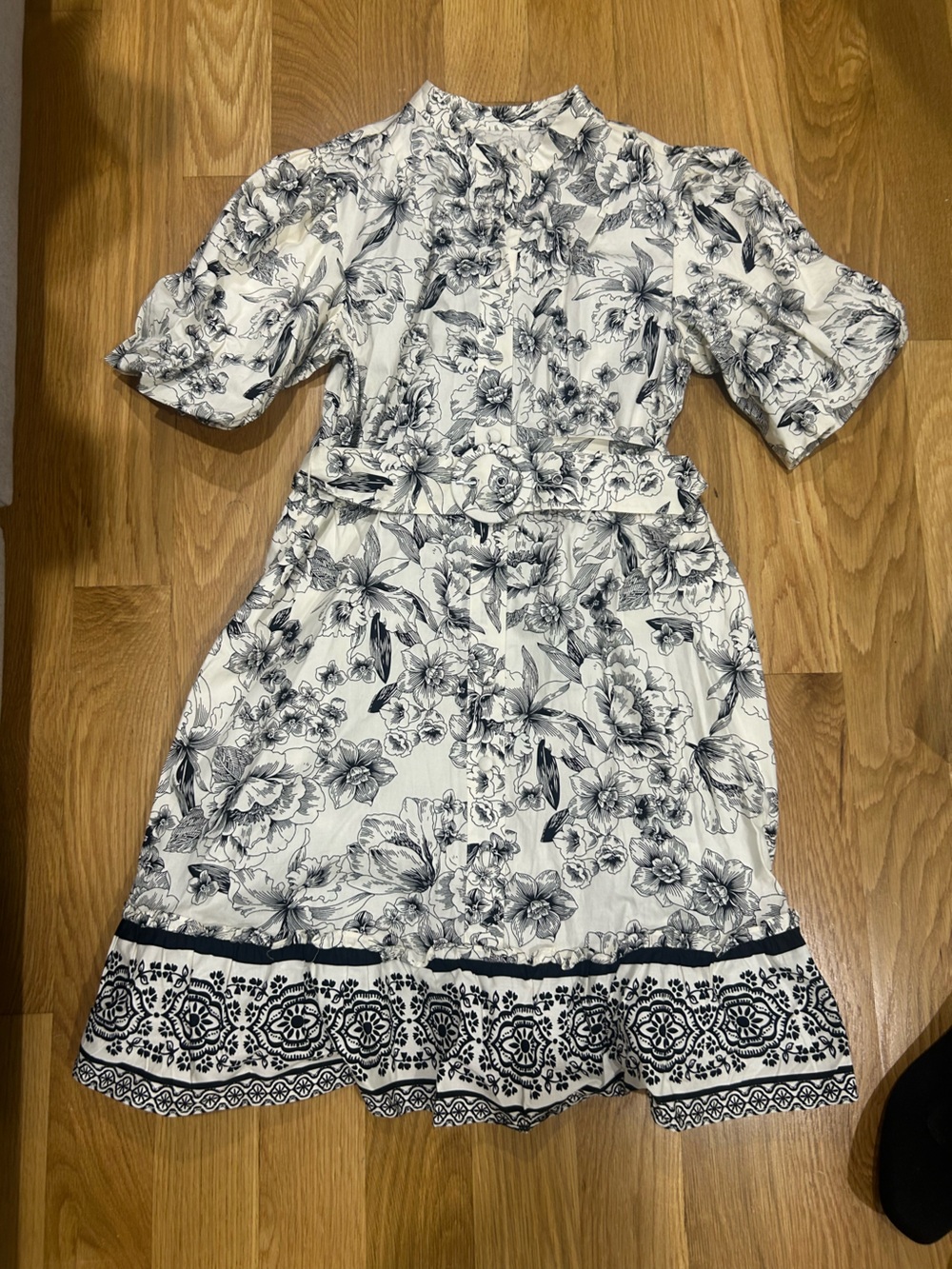 Joie White Dress with Black Floral Sketch Print